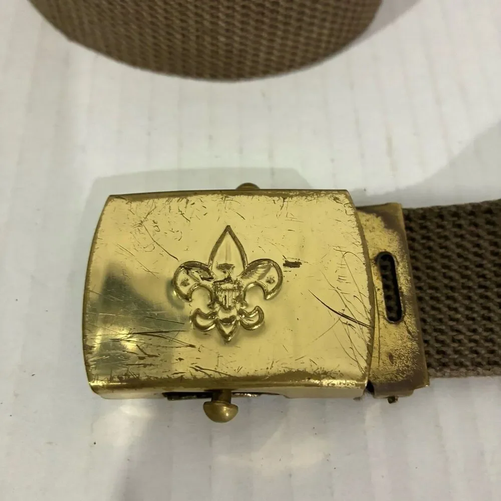 VINTAGE 1970s Boys Scout Canvas Belt 40” With Brass Buckle- USA Made Scouts